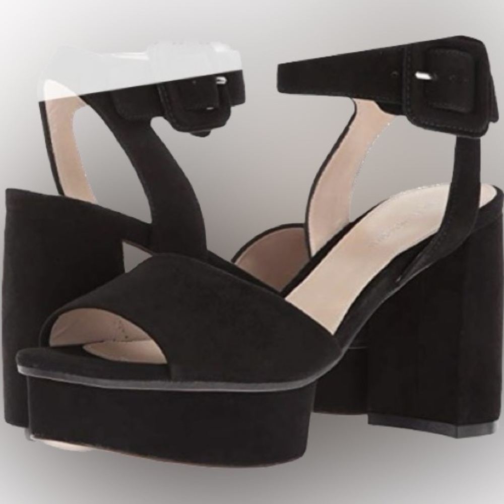 Stuart Weitzman New Deal Black Suede Platform Sandals Size 9.5W (Wide)